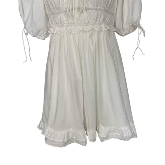 En Saison Puff-Sleeve Mini Dress S White Empire Waist Ruffle Trim Anthropologie - Picture 11 of 13